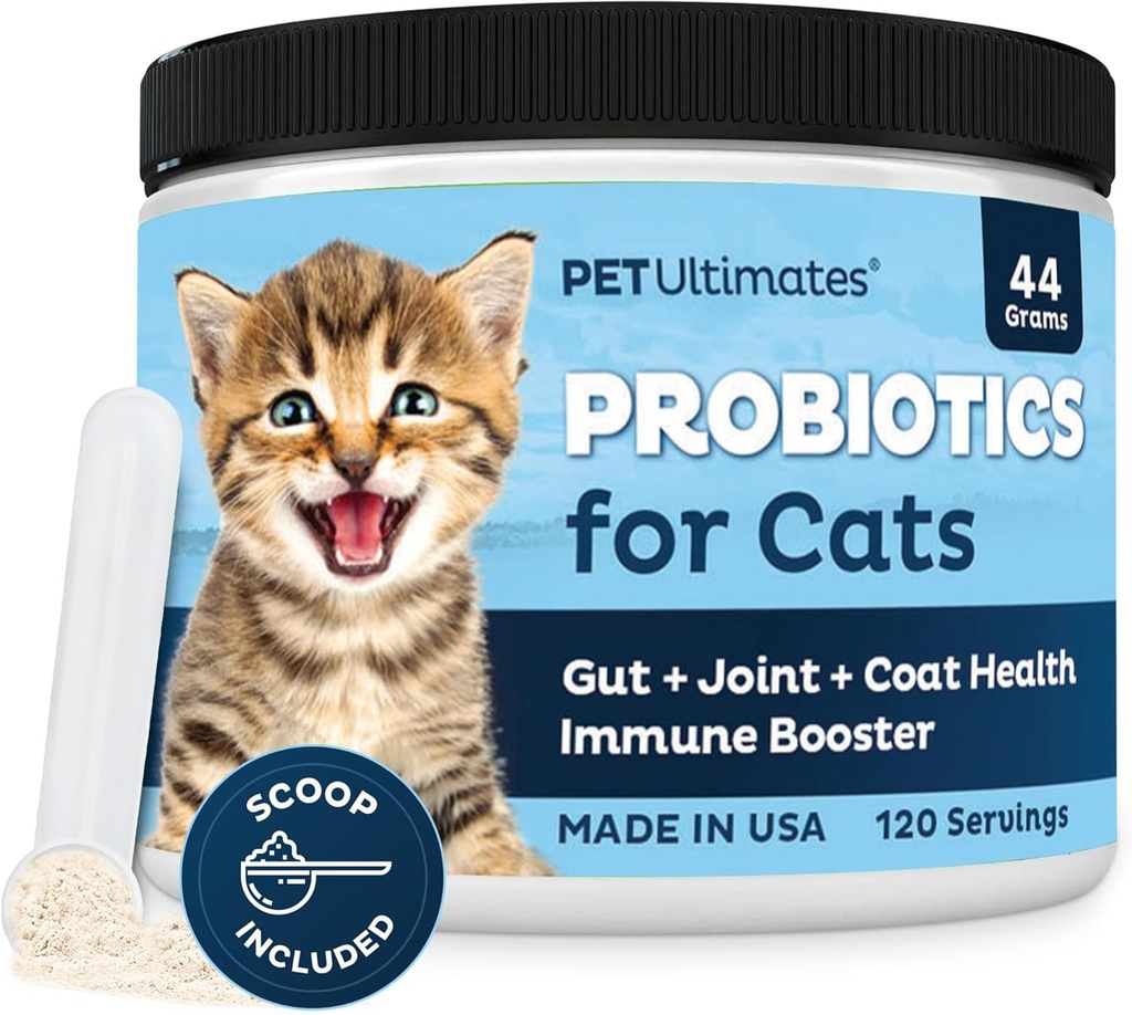 Pet Ultimates Probióticos para Gatos – 20-Espécies Gato Probiótico Pó para tratar Diarréia, Vómitos, Suporte Digestivo & Gato Antibióticos Recuperação – Cat Health Suprimentos (44 gr)