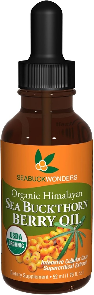 SeabuckWonders Sea Buckthorn Berry Oil, 100% certificado Orgânico, 1,76 FL OZ Garrafa (Pacote de 12)