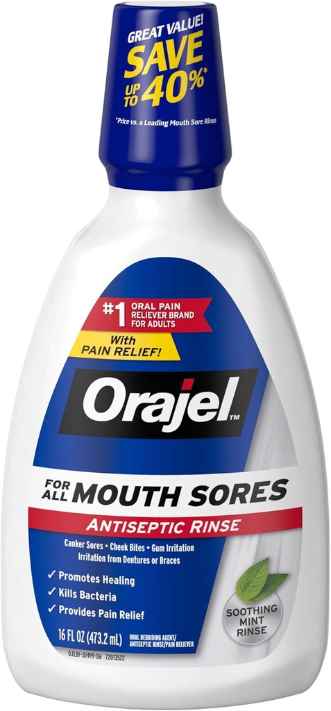 Rinse de boca antiséptica de Orajel, 16 Oz Fluido