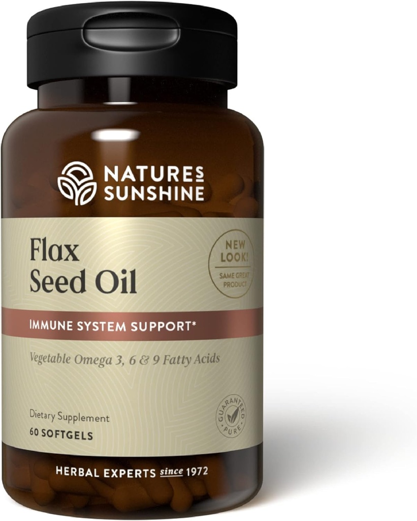 Óleo de semente Sunshine da natureza, 60 Softgels, excelente fonte de ácidos gordos saudáveis do coração, contém lignans que ajudam a aumentar a imunidade e apoiar a saúde da mama e da próstata