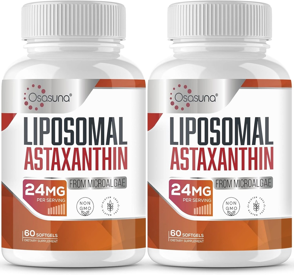 Suplemento de Astaxantina lipossómica 24MG, Absorção Máxima, Antioxidante Mais Forte do que VIT C, Não-GMO e Glúten Livre - 120 Softgels (4 meses de fornecimento)