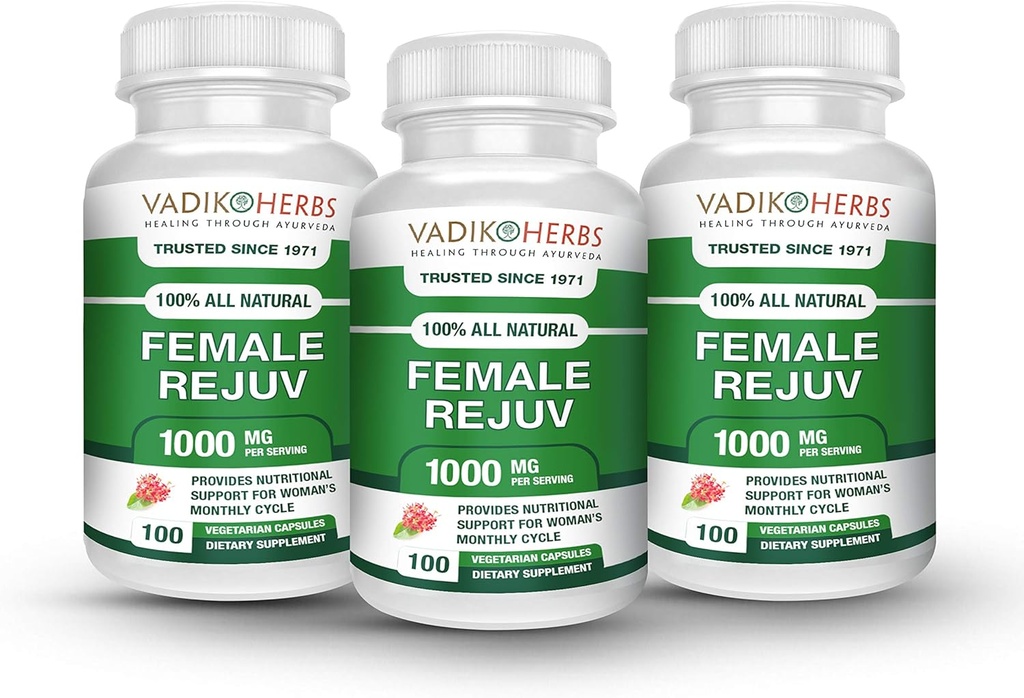 Rejuv feminino por Vadik Herbs Tratamento de ervas para o suplemento de alívio de PMS Suporte pré-menstrual do ciclo de ervas Complexo de fórmula de menstrual para cãibras e períodos