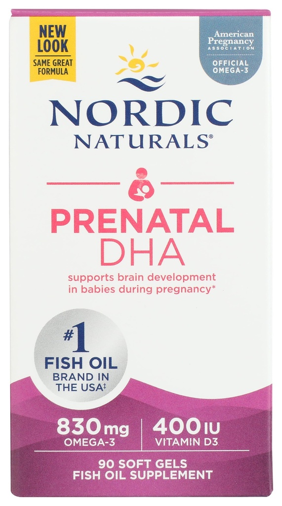 Naturals nórdicos Pro Pré-natal DHA, sem sabor - 830 mg Omega-3 + 400 UI Vitamina D3-90 Geles macios - apoia o desenvolvimento do cérebro em bebês durante a gravidez e amamentação - Não-GMO - 45 Servings