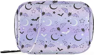Caixa de pílulas Purple Bat Moon 7 dia caso de pílulas viagem saco organizador com zíper portátil semanal Vitamina Medicine Supplement Holder Pouch Bag