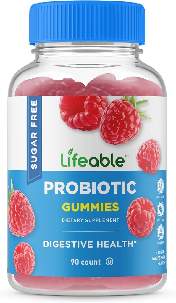 Açúcar vivo livre de probióticos – Grande sabor sabor natural Gummy Suplemento mastigável – OGM grátis, vegetariano, sem glúten – para Gut Saúde e apoio imunológico – para adultos, homens, mulheres – 90 chicletes