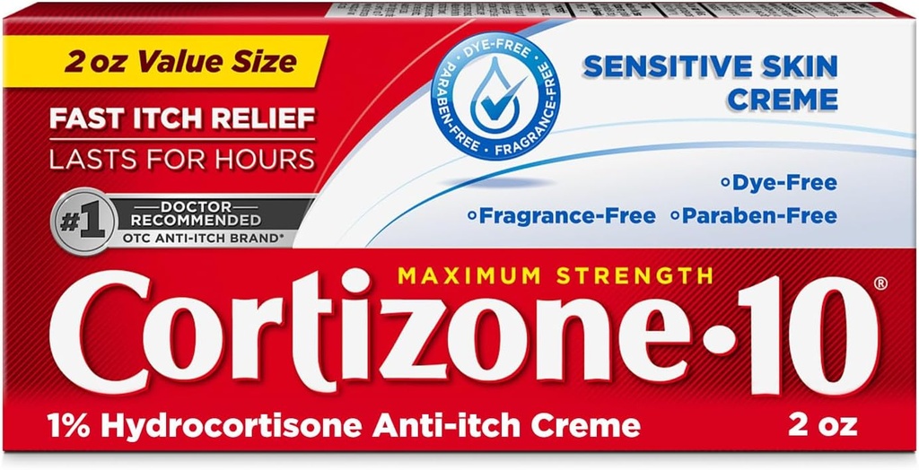 Cortizone 10 Concentração máxima sensível creme anti-Itch da pele, 1% hidrocortisona, 2 onças.