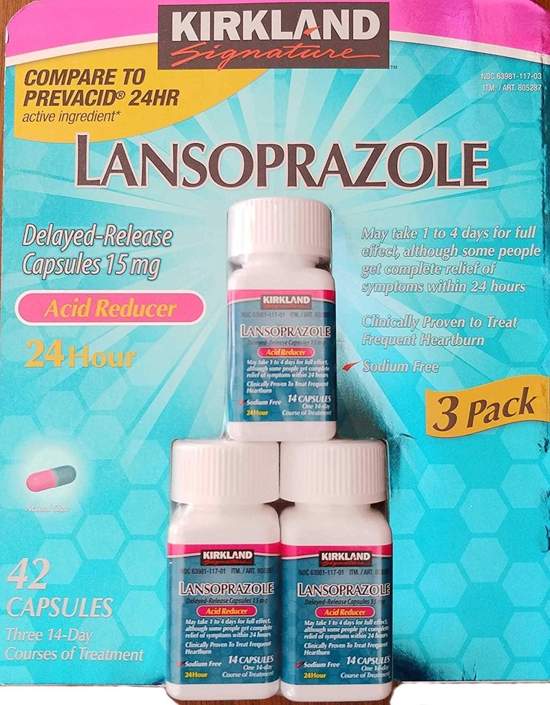 Kirkland Assinatura Lansoprazol 15 mg. Redutor ácido, 42 Cápsulas