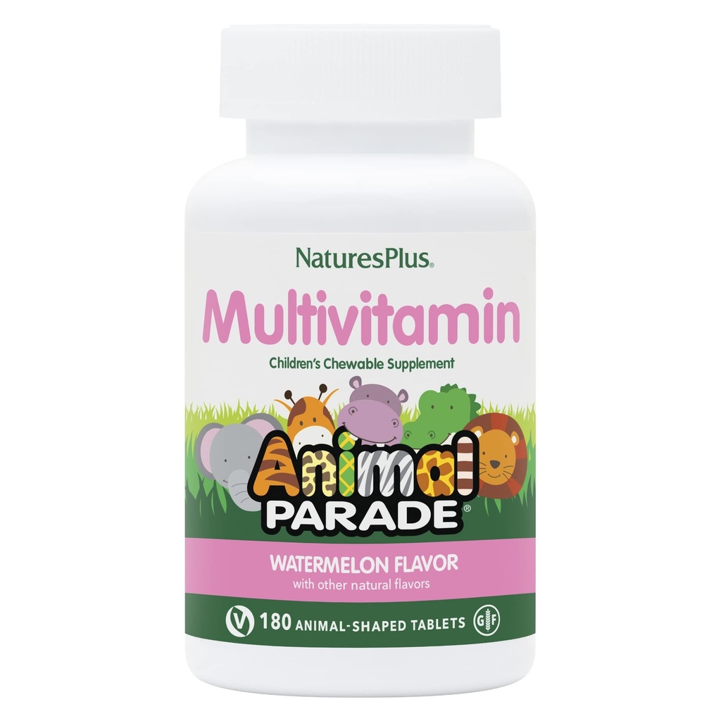 Naturezas Plus Animal Desfile Multivitamínico mastigável de crianças, Melancia - 180 Comprimidos em forma de animal - Promove saúde e bem-estar - Vegan, Gluten Free - 90 Servings