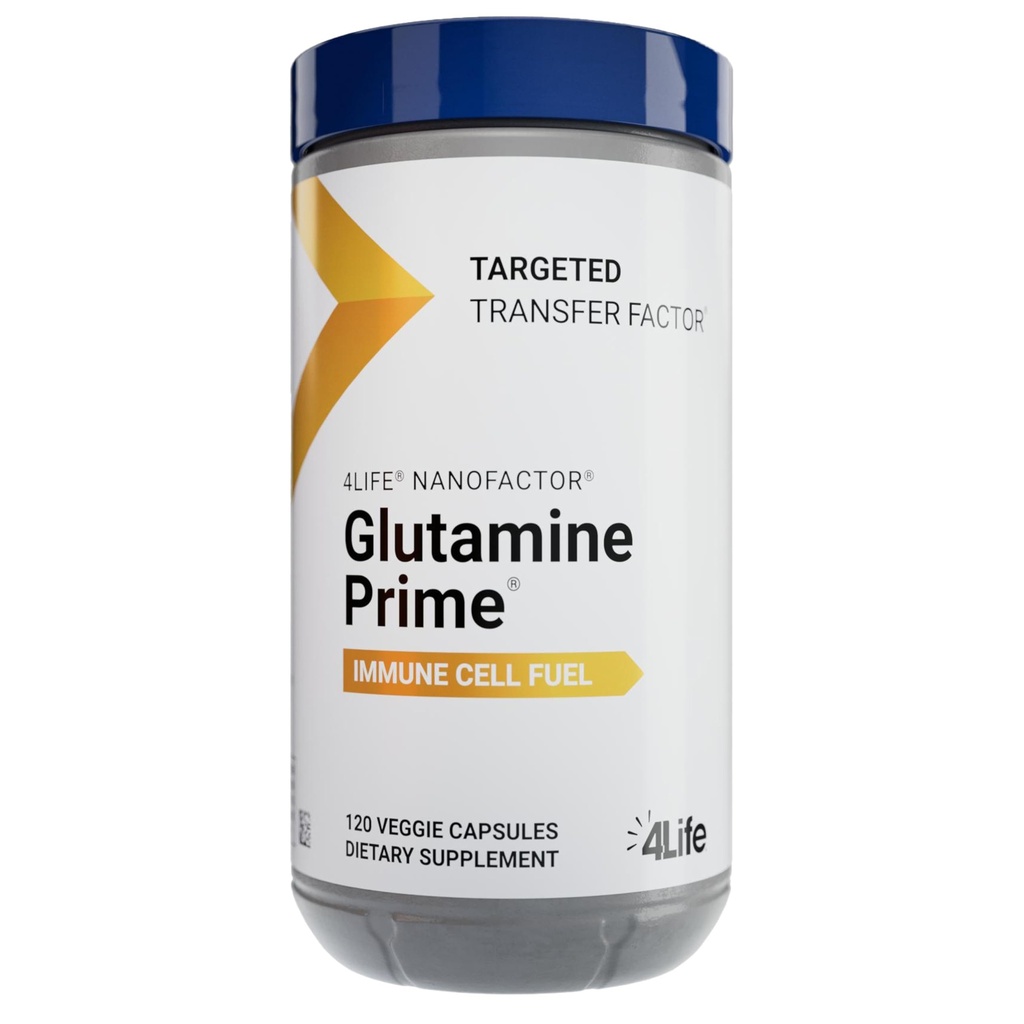4Life Glutamina Prime - Células Imune Combustível com Glutamina e melhorar a comunicação celular com NanoFactor - Bem-Estar e Energia - 120 Cápsulas Veggie