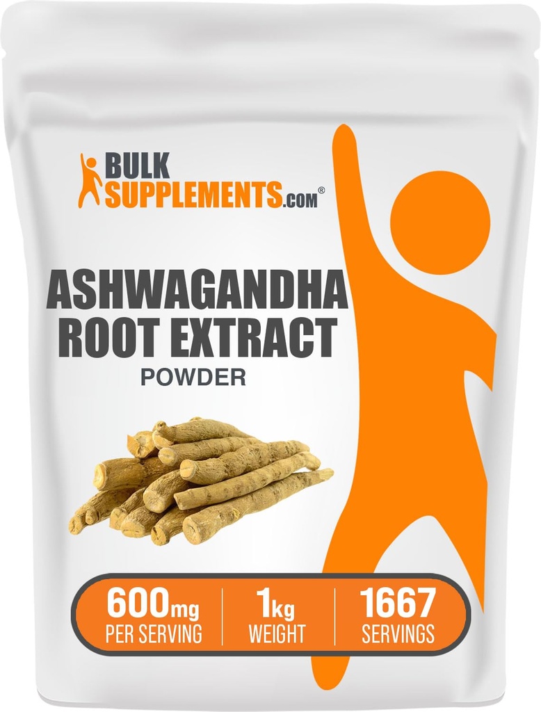 BulkSupplements.com Ashwagandha Extrato de raiz em pó - Suplemento Ashwagandha, Suplemento de ervas - Vegan & Gluten Grátis, 600mg por serviço, 1kg (2.2 lbs) (Pacote de 1)