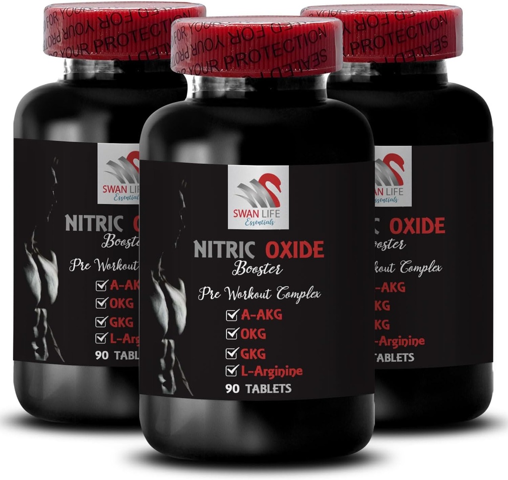 L-citrulina e l-arginina Suplementos - Nitric Oxide Booster - Endurance, Nitric Oxide Flow, Treinamento de Força, Suporte Fitness, Pré-Gym Boost, Bomba muscular, Physical Boost 3 Garrafas 270 Comprimidos
