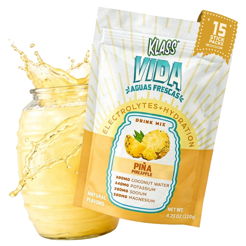 Mistura de bebida eletrolítica – Abacaxi Agua Fresca Flavor – Pó de hidratação sem açúcar com água de coco e minerais 15 Pacotes de vara de serviço único, Baixa caloria, Sabor natural