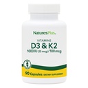 NaturesPlus Vitaminas D3 (1000 UI) & K2 (100 mcg) - Vegetariano, Glúten Grátis - 90 Cápsulas, 90 Servidores