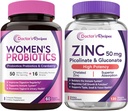 Recipes do médico Probiótico feminino & Zinc Bundle, Digestivo, Saúde vaginal e urinária, Defesa da imunidade natural, Cápsulas Probióticas de liberação tardia 60ct & Zinc Cápsulas 120 ct