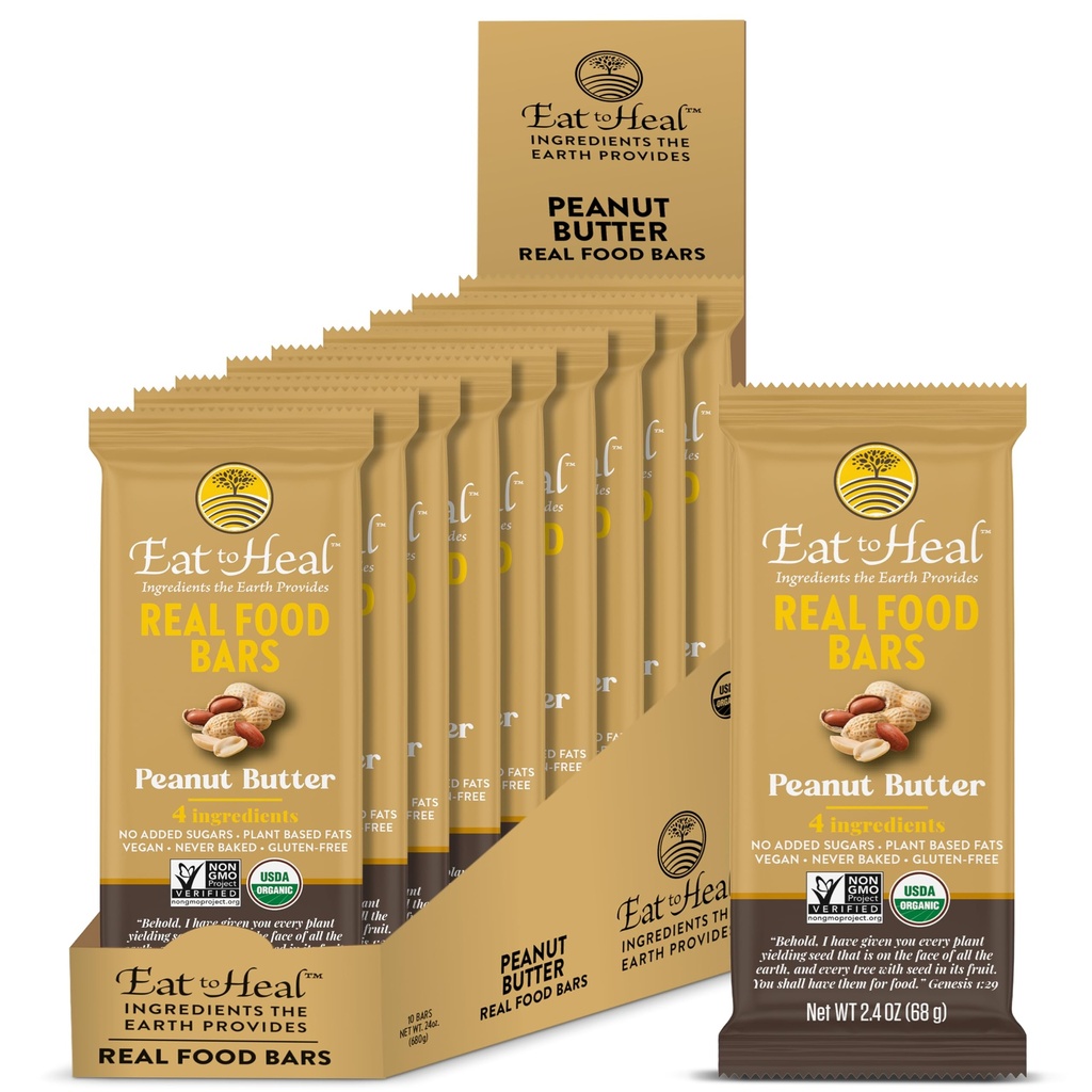 EatToHeal Peanut Butter Real Food Bar - Orgânico Vegan saudável alta proteína Bares - Baixo açúcar substituição de refeições, Não OGM, Nunca cozido, Planta com base, Glúten grátis - criado para desfrutar, Não sentar em prateleiras