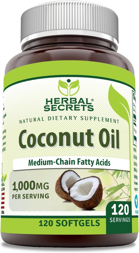Herbal Secrets Óleo de Coco 1000 Mg 120 Softgels Suplemento