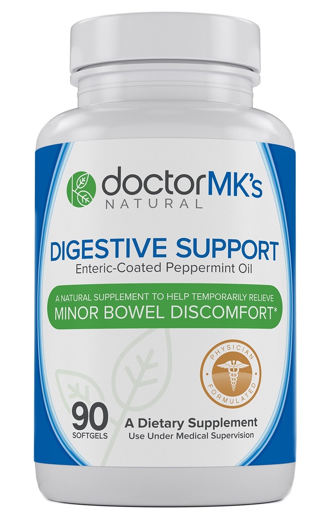 Suplemento de alívio IBS do Dr. MK's®, 90 cápsulas de óleo de hortelã entérico revestido, Síndrome de intestino irritável, Fórmula de suporte digestivo