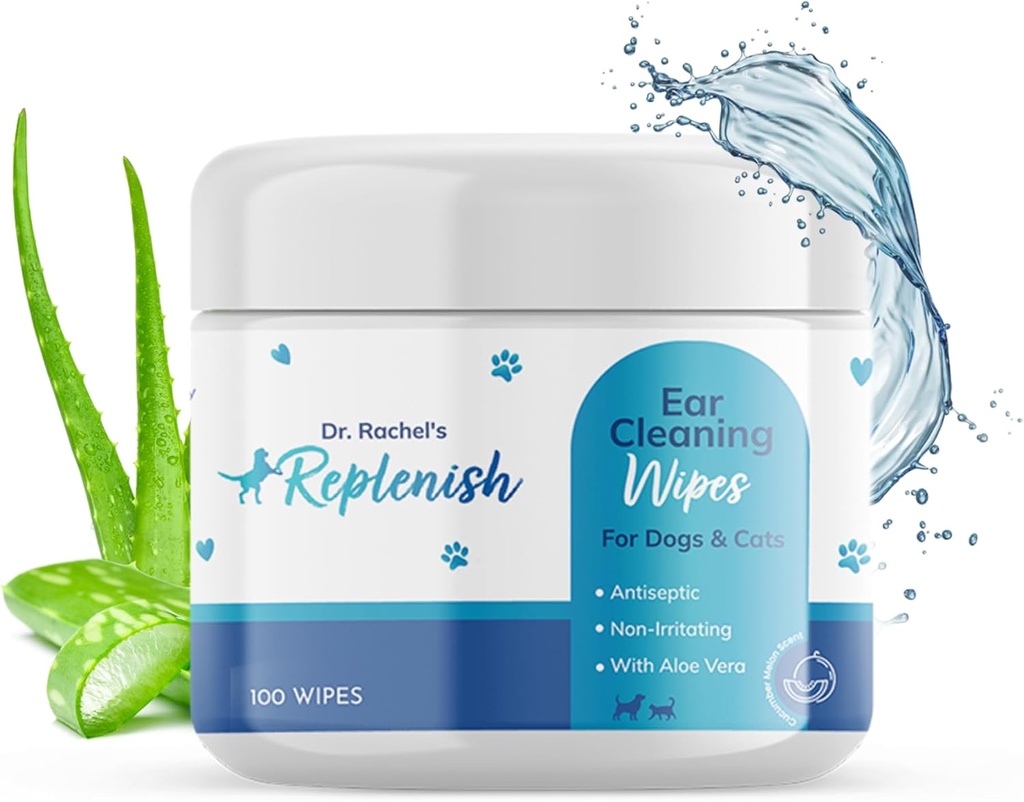 Toalhetes de limpeza de orelha de gato e cão - Wipes de ouvido medicado gentil para cães - Pepino Melon Scent - Limpador de ouvido de cão e gato Ear Wipes para limpeza, calmante, e desodorizante Itchy Orelhas - 100 Contagem
