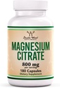 Citrato de magnésio 800mg, 180 Cápsulas, Digestão e suporte de constipação, Vegan seguro, Não-GMO, Suplementos de madeira dupla
