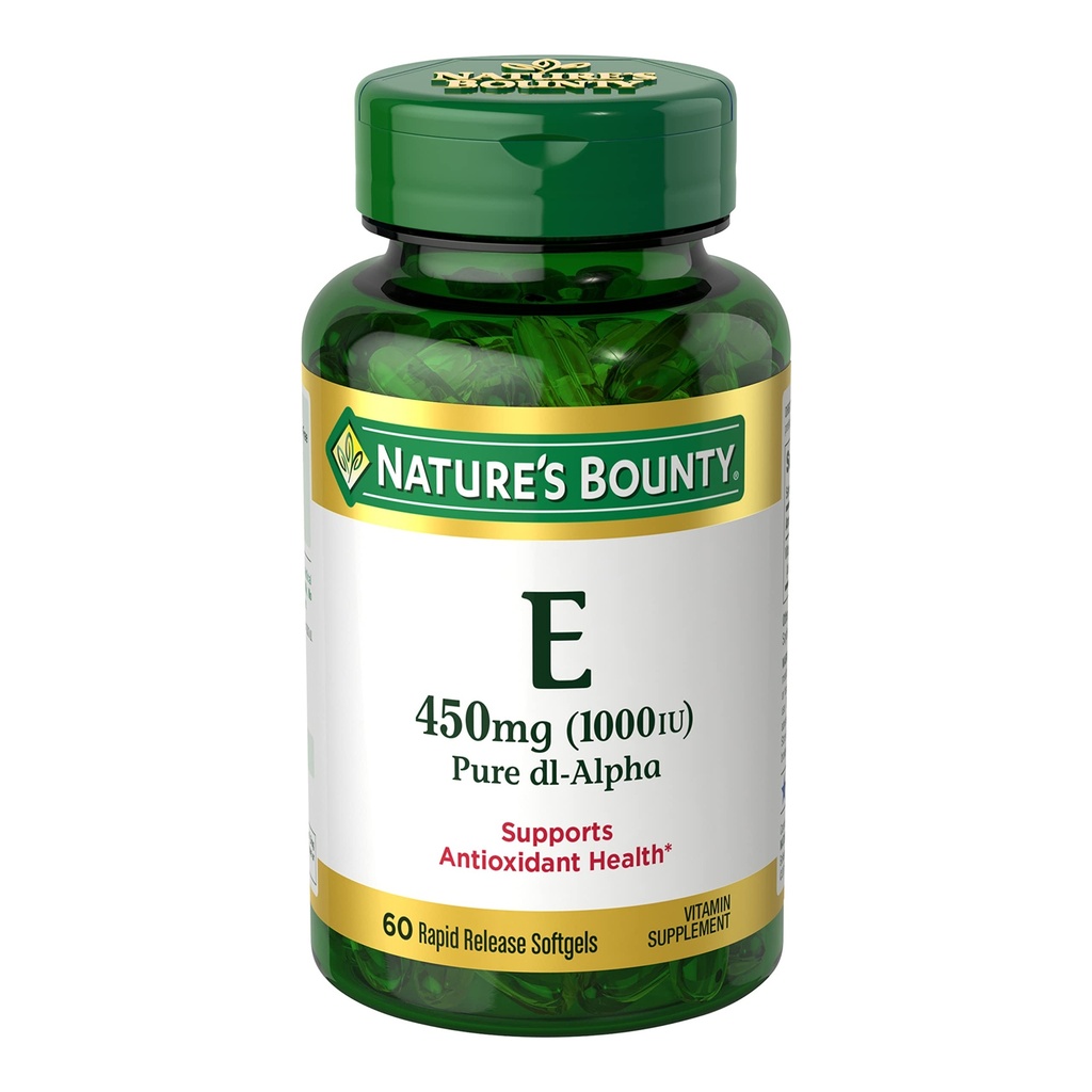 Vitamina da recompensa da natureza E 1000 UI Softgels, suporta a saúde antioxidante e sistema imunológico, 1 serviço por dia, sem glúten, 60 Softgels (Pack of 1)