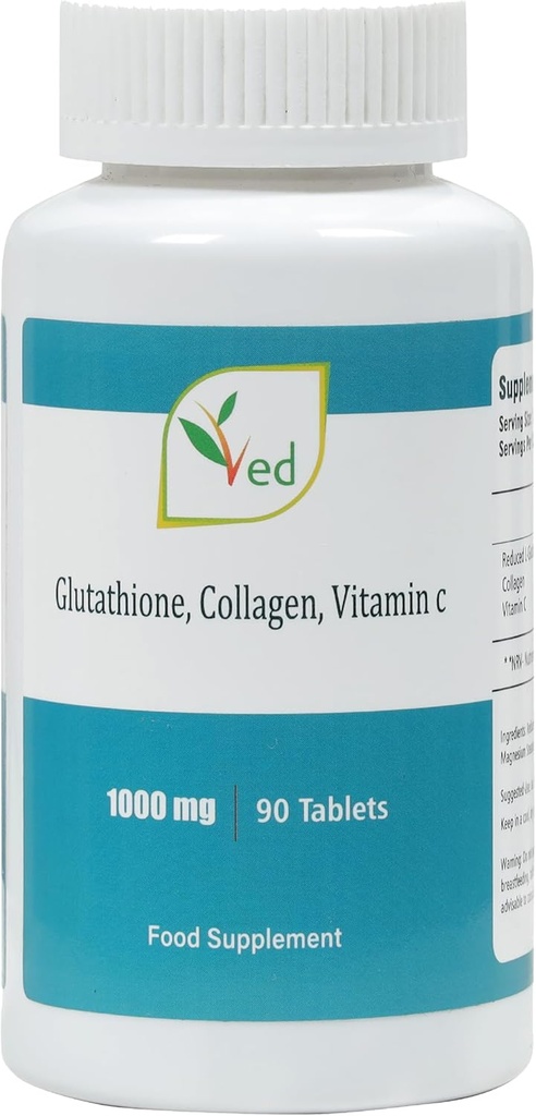 L reduzida Glutationa 1000mg x 90 Comprimidos. com 500mg L-Glutationa, 300mg Colágeno e 200mg Vitamina C por Tabela