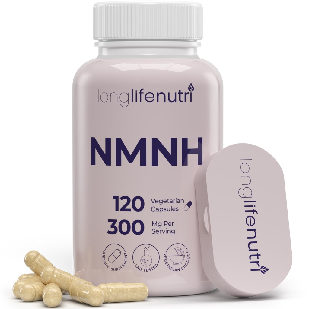 LongLifeNutri NMNH 300mg (Dihydronicotinamida Mononucleotide) - 120 Cápsulas Vegan, Fornecimento de 2 meses, NMN Alternativa, Suplemento NAD de Energia & Longevidade, Testado em laboratório, Made in USA