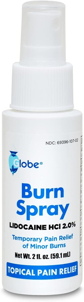 Spray Globe Burn, Lidocaína 2%. Alívio tópico da dor anestésica e Numbing 2 oz frasco de pulverização
