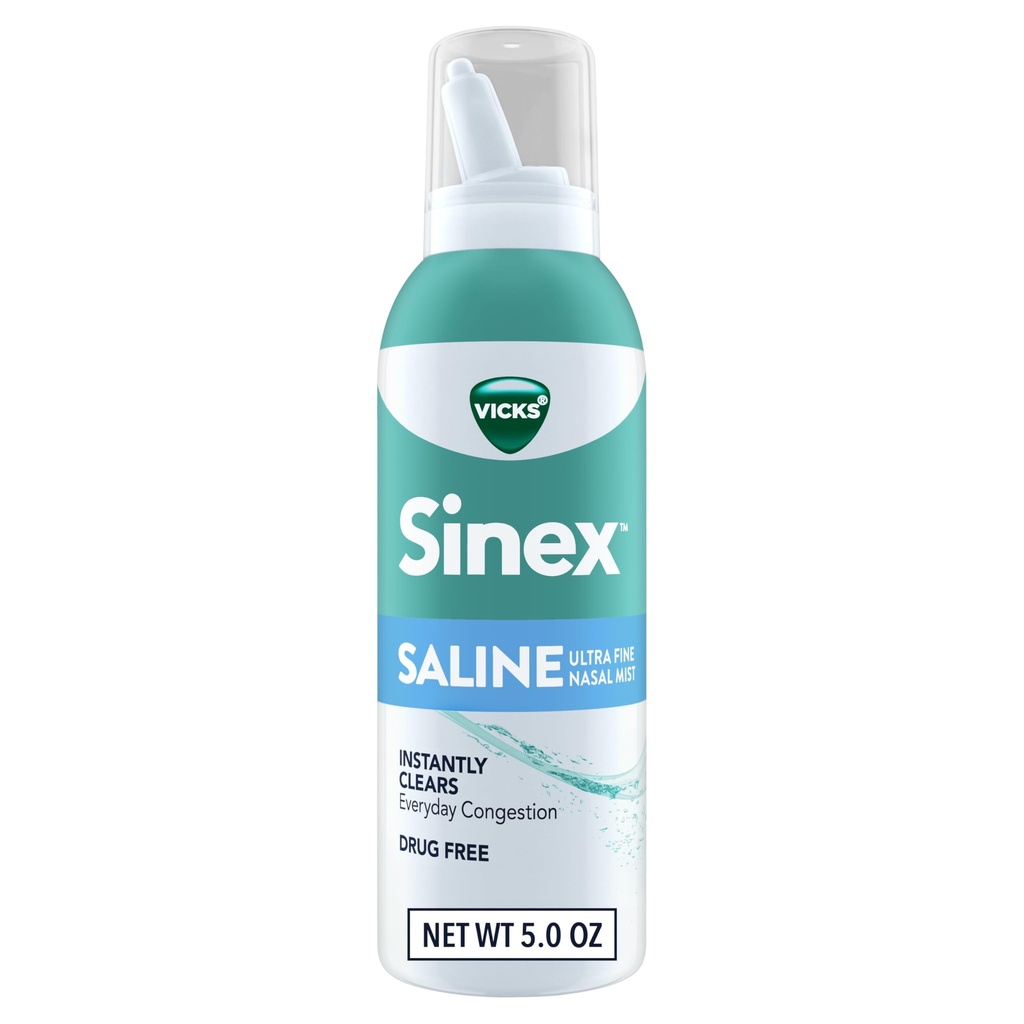Vicks Sinex Salina Pulverização Nasal, Drug Free Ultra Fine Mist, limpar todos os dias Sinus congestão rápida, muco claro de um frio ou alergia, uso diário 5.0 fl oz