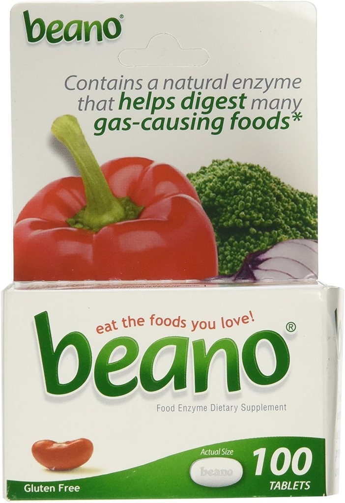 Beano Extra-Força Gás Prevenção e Digestão Suporte Comprimidos, Ajuda a prevenir o inchaço e desconforto, 100 Comprimidos