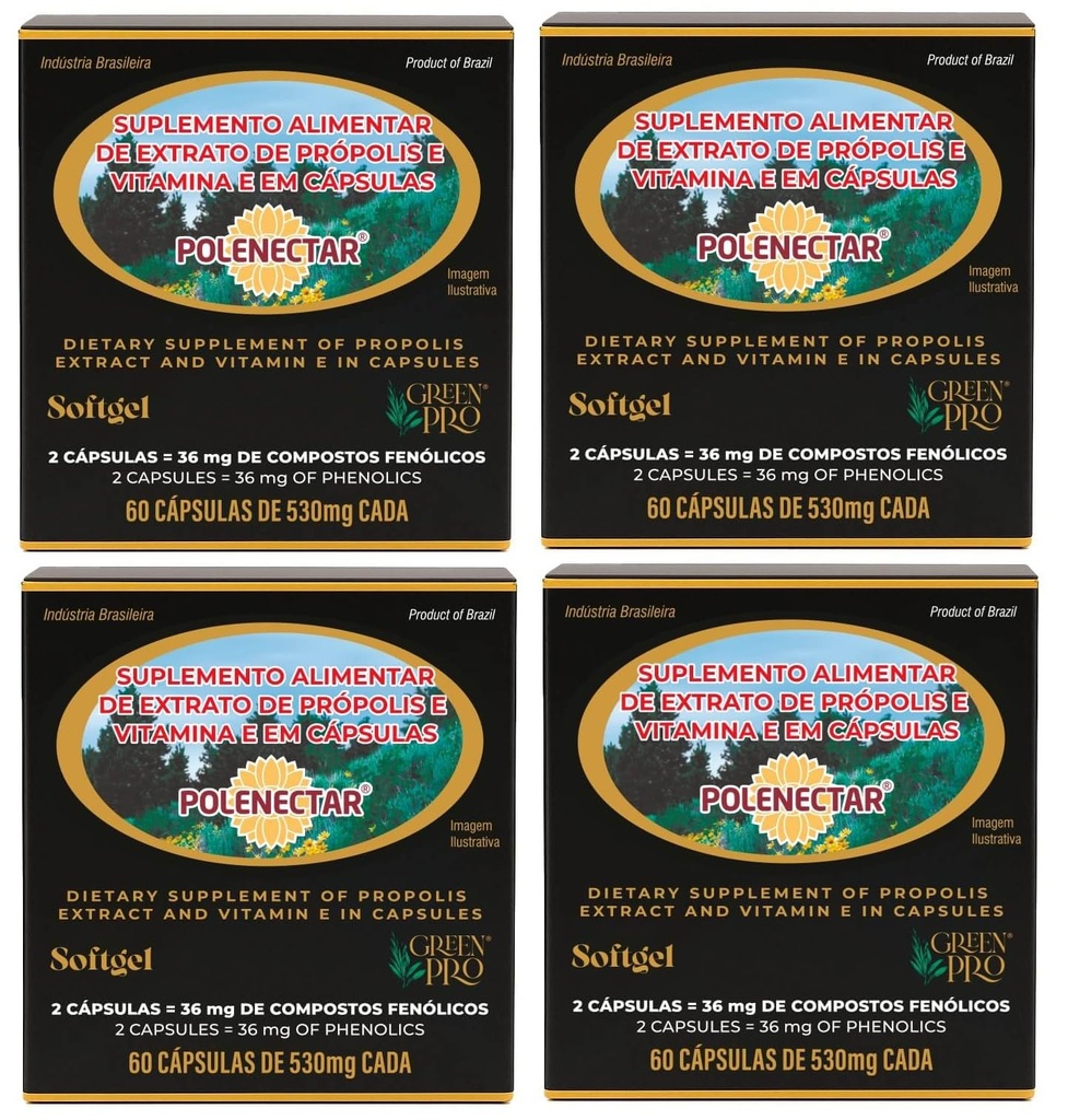 4 Caixas de Polenectar Brasil Green Bee Propolis 300 Milligram (60 Softgels)
