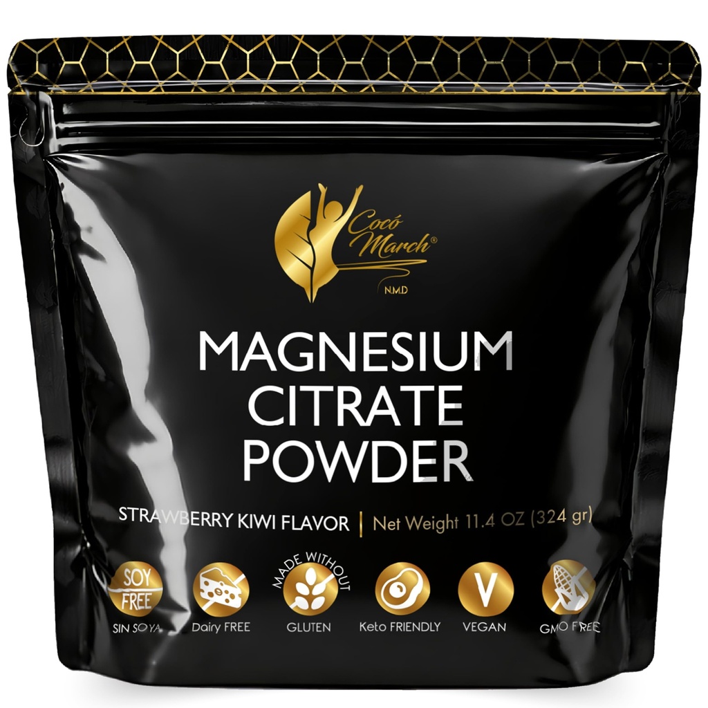 Cocó Março N.M.D pó de magnésio rosa - Promove o sono, relaxamento e função cerebral saudável, Morango sabor - Livre de: Glúten, Dairy, OGM, Soy, Vegan, Keto Friendly - 45 Dia Fornecimento