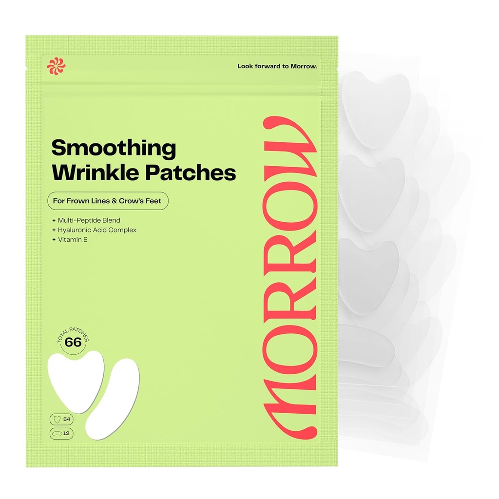 Morrow Beauty - Patches de rugas suaves infundidas em peptídio - Patches noturnos para suavizar linhas finas e rugas, adesivos antienvelhecimento para pés de corvo, onze, linhas de sorriso (66 Conde)