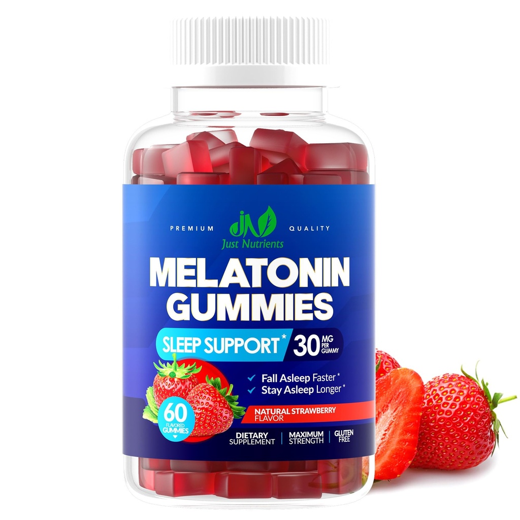 Melatonina 30mg Gummies for Adults (60 Servings) - Apoio ao sono de força máxima com 30mg de Melatonina Per Gummy - Gluten-Free, Açúcar-Free, Não-GMO, 100% Vegetarian, Strawberry Flavor - 60 Gummies