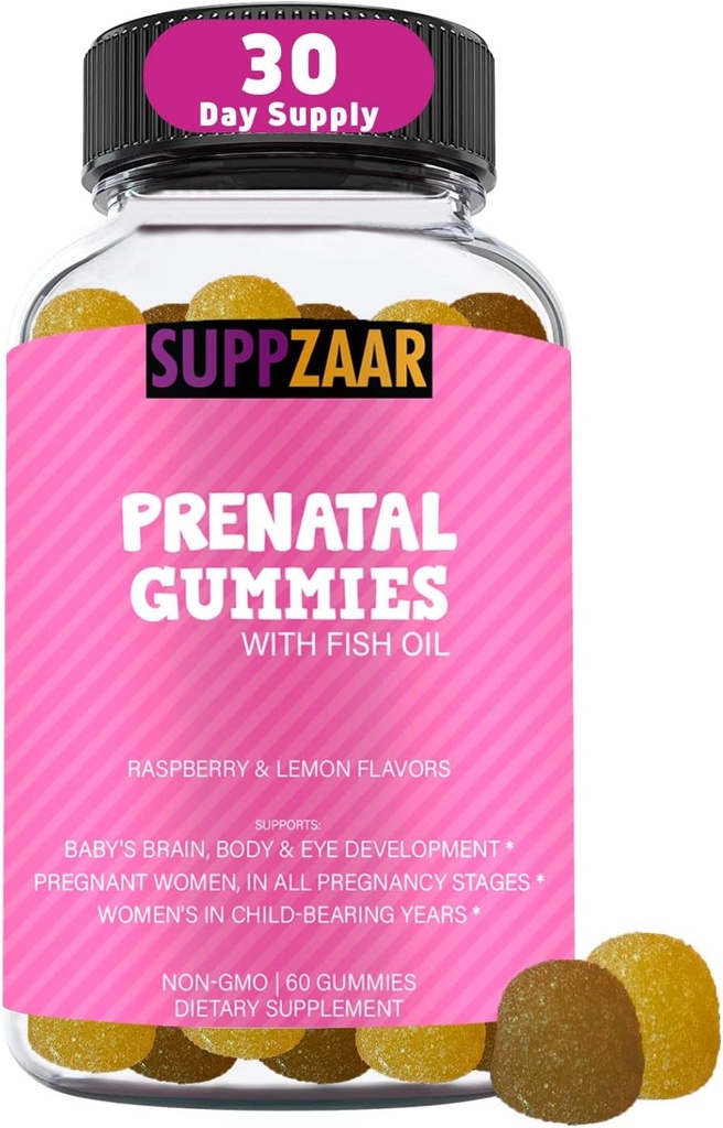 Pastilhas de vitamina pré-natal com DHA, ácido fólico, óleo de peixe, iodo, biotina e vitamina A C D E B6 B12 - Vitaminas pré-natais deliciosas para apoiar a saúde e bem-estar da mulher - 60 chicletes