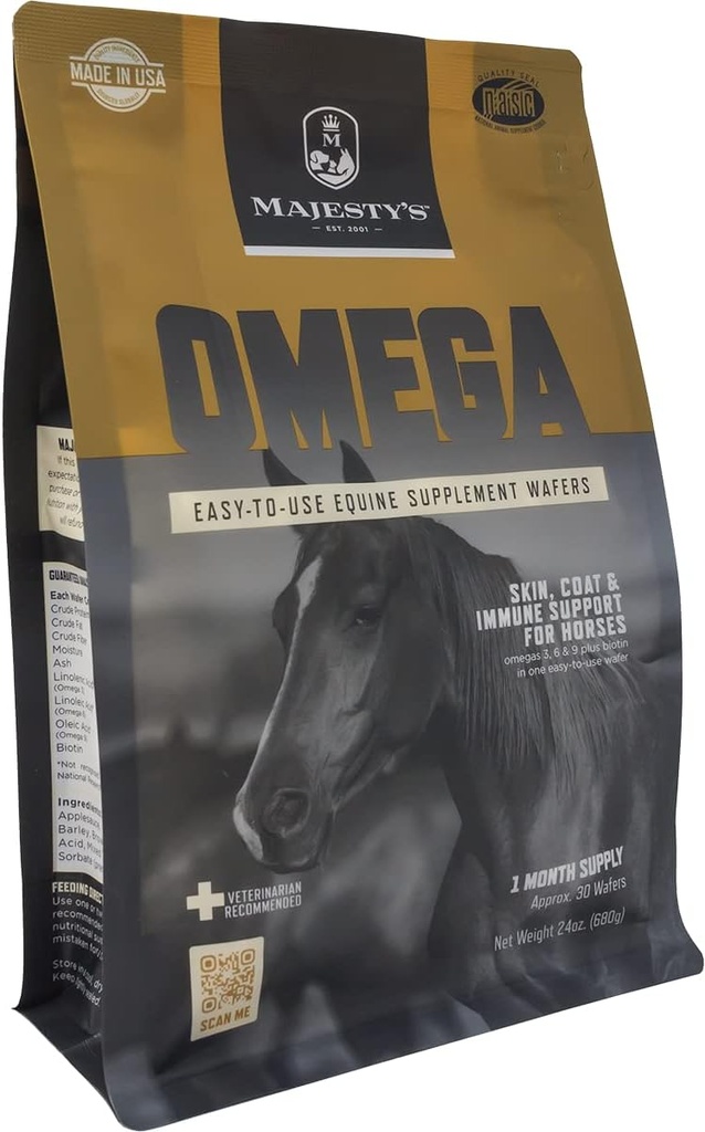 Ómega Wafers de Majestade - Superior Cavalo / Pele de Equino, Casaco e Imune Suporte Suplemento - Ómega 3, 6, 9 e Biotina - 30 Contagem (1 Mês de Fornecimento)