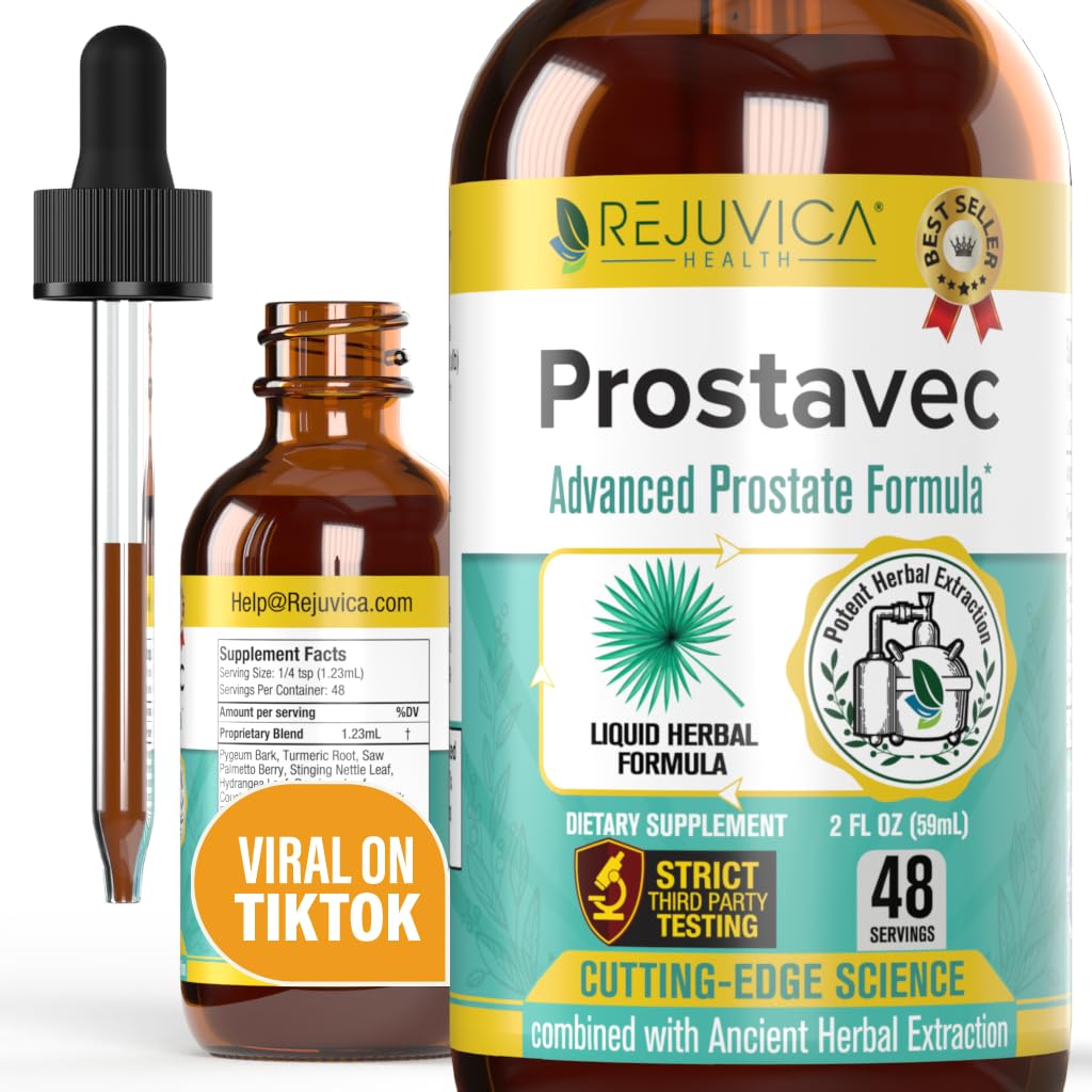 Prostavec Advanced Prostate Support Supplement - Fórmula Líquida para Absorção Mais Rápida com Pigeum, Saw Palmetto, Stinging Nettle + Turmeric & Damiana - Vegan, Non-GMO - 2 fl oz