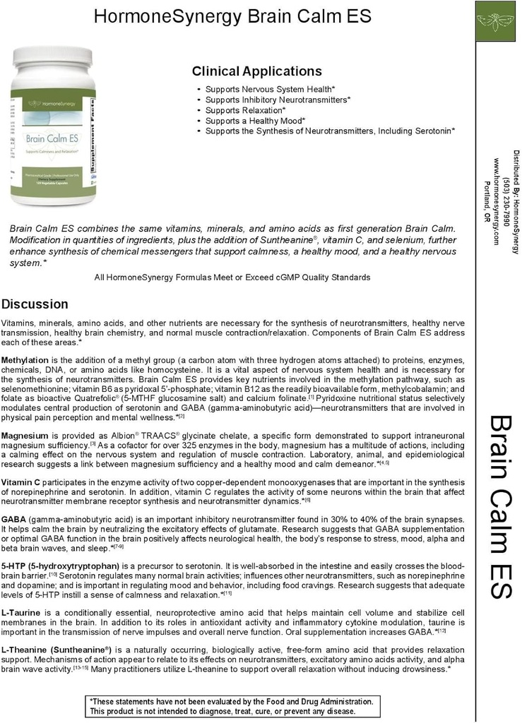 HormônioSynergy RetzlerRx® Brain Calm ES - Ultimate Support for Calmness & Relaxation - L-Theanina (Suntheanina®) - TRAACS® Albion® Quelated Minerals - GABA - 5-HTP - L-Taurine - 120 V-Caps