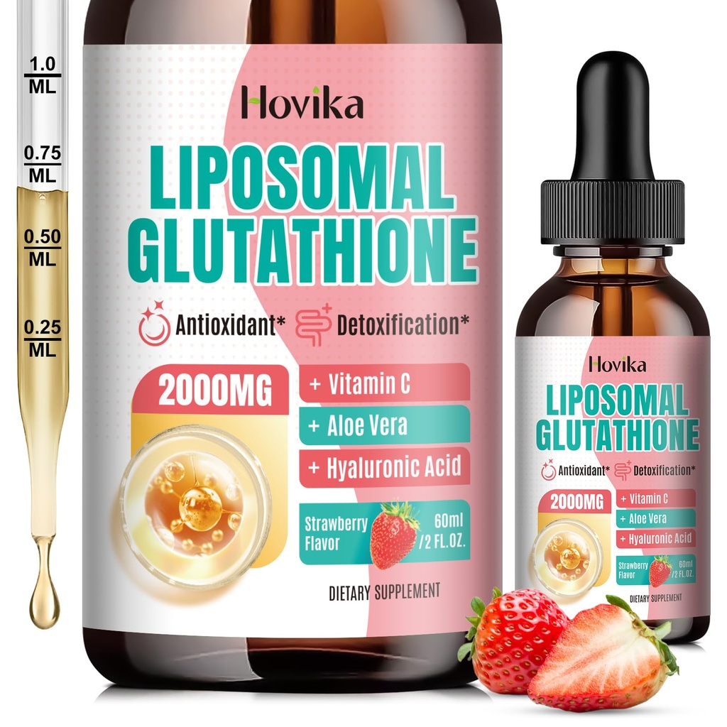 Suplemento de Glutationa lipossómica 2000mg, gotas de Glutationa líquida com vitamina C, antioxidantes mestre para o sistema imunológico, defesa do envelhecimento, saúde da pele, desintoxicação do fígado-absorção superior, morango 2 Fl Oz