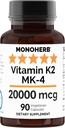 MONOHERB Vitamina K2 como Menatetrenona MK-4 20000 mcg por cápsula - 90 Veg Cápsulas