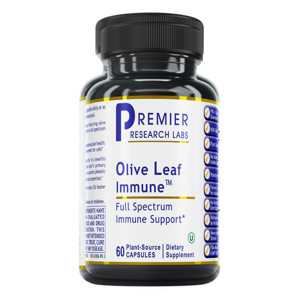 Premier Research Labs Olive Leaf Immune - Olive Leaf Extract Cápsulas, Olive Leaf Pills com Phytonutrient Oleuropeinm, Suplemento de ervas para Immune & Heart Health Support - 60 Cápsulas Vegetarianas