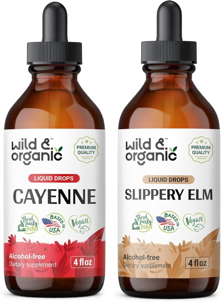Selvagem e orgânica Cayenne Pepper Tintura 4 fl oz & Slippery Elm Tintura 4 fl oz