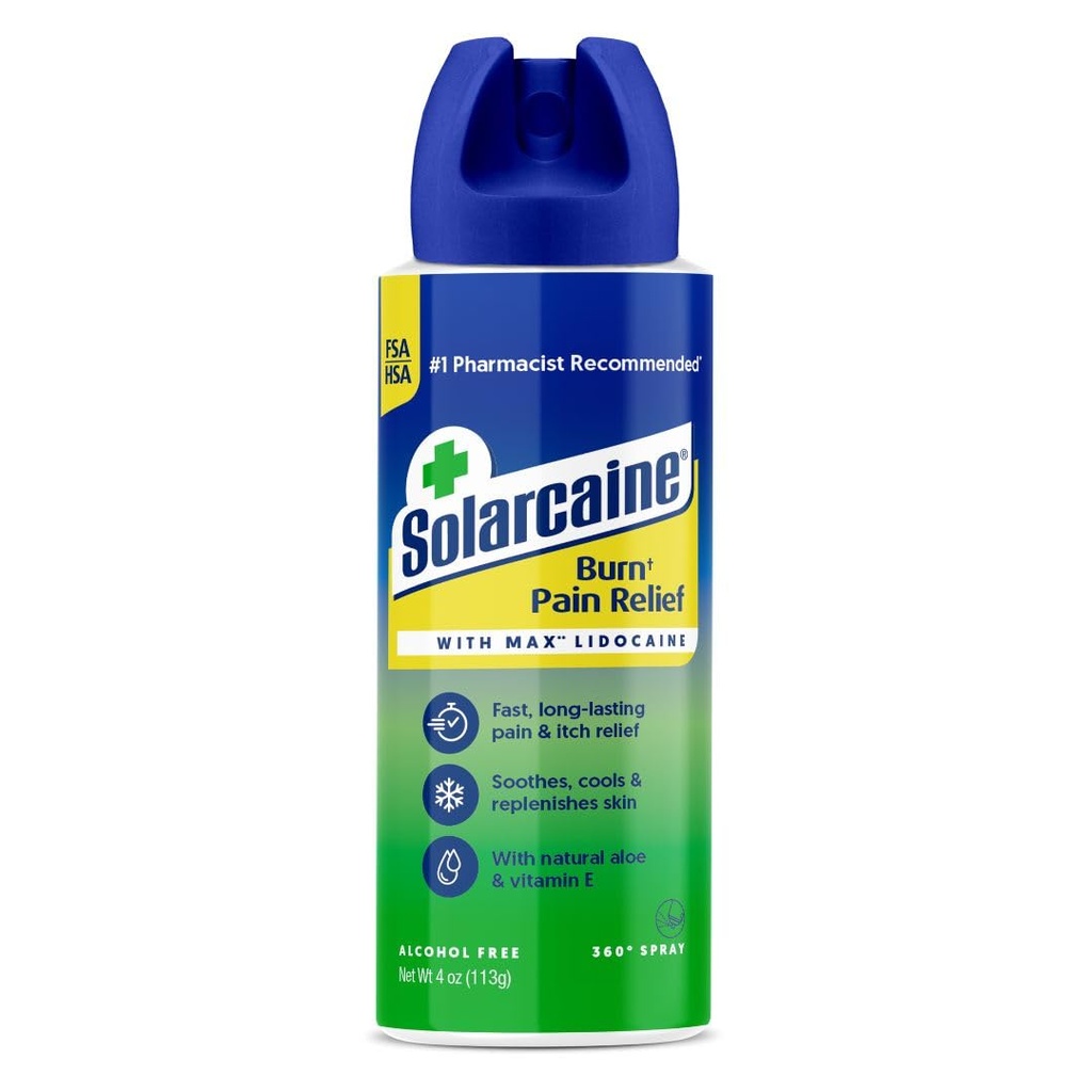 Solarcaine Aloe Sunburn Relief Spray com 4% de Lidocaína - After Sun Care Relief for Burns, Scrapes & Itch - Aloe Spray to Soothe, Cool & Replenish Skin - 4 onças