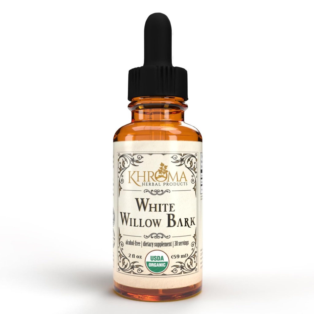 Khroma Herbal Products Organic White Willow Bark 30 Servings - 800 MG Per Serving - 2 FL OZ Liquid em uma garrafa de vidro - Salix Alba
