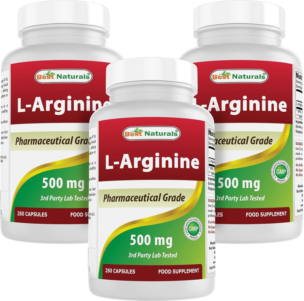 Best Naturals L-Arginina 500mg 250 Cápsulas (250 Count of 3))