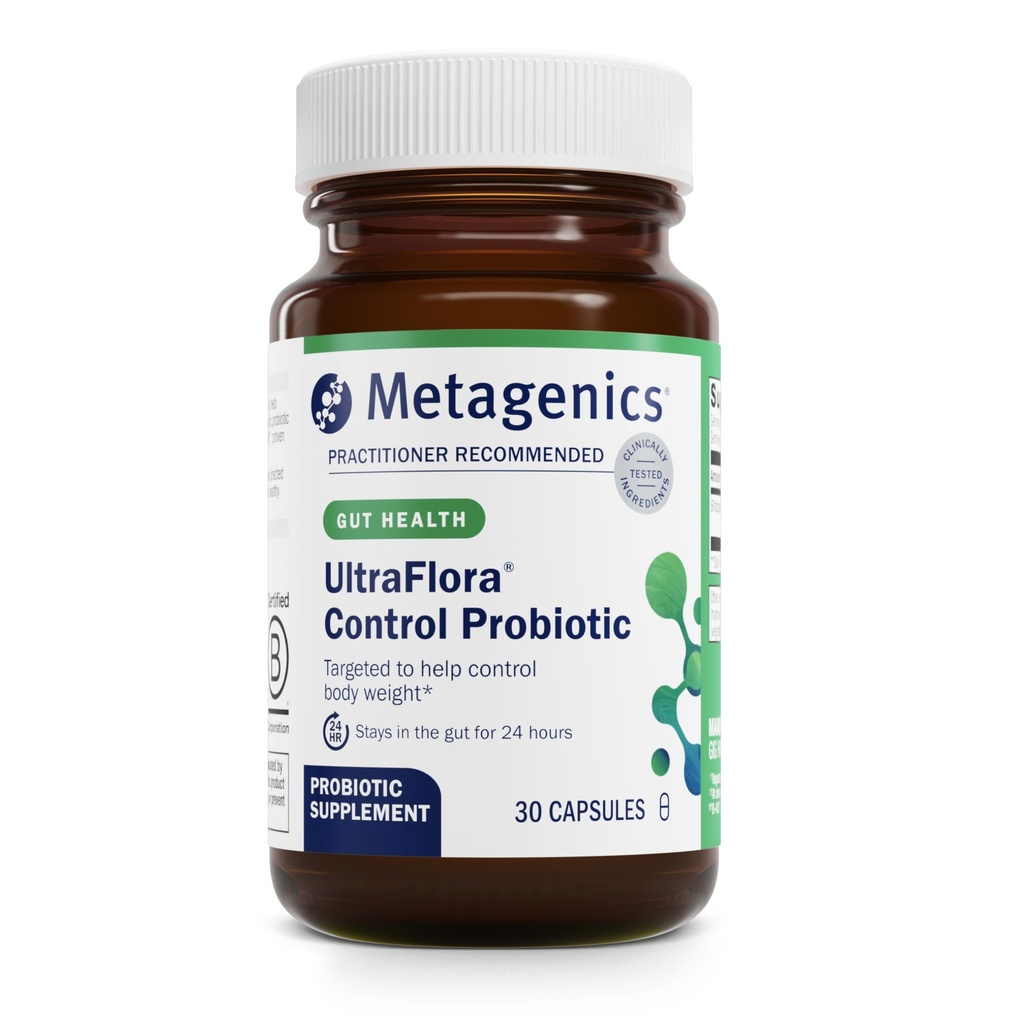 Metagenics UltraFlora Control Probiotic Supplement - Fórmula de prateleira-estável com prebióticos - Suporta microbioma de tripa saudável, regulação de peso e alívio de bloating* - 30 Servings