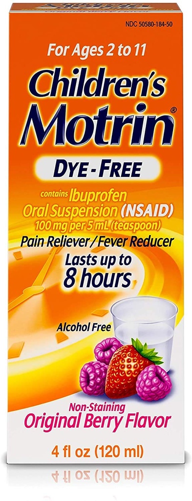 Johnson & Johnson Motrin Childrens Formula, 4 onças, Dye- Free, Berry
