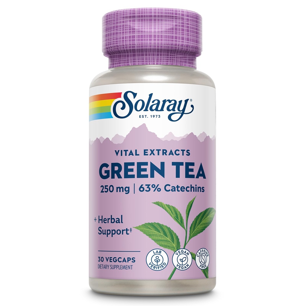 SOLARAY Green Tea Extract 250 mg - Decaffeinato Green Tea Extract Cápsulas - Suplementos EGCG - Garantido para Contain 63% Catechins - Vegan, 60-Day Garantia, 30 Servings, 30 VegCaps