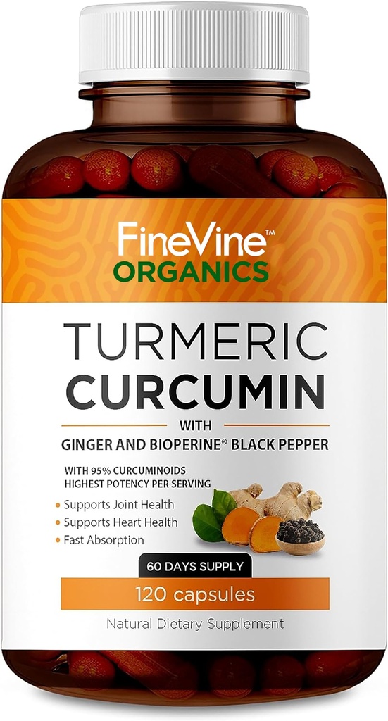Curcumina Turmérica com Pimenta Negra BioPerine e Ginger - Made in USA - 120 Cápsulas Vegetarianas para Absorção Avançada, Suporte Conjunções