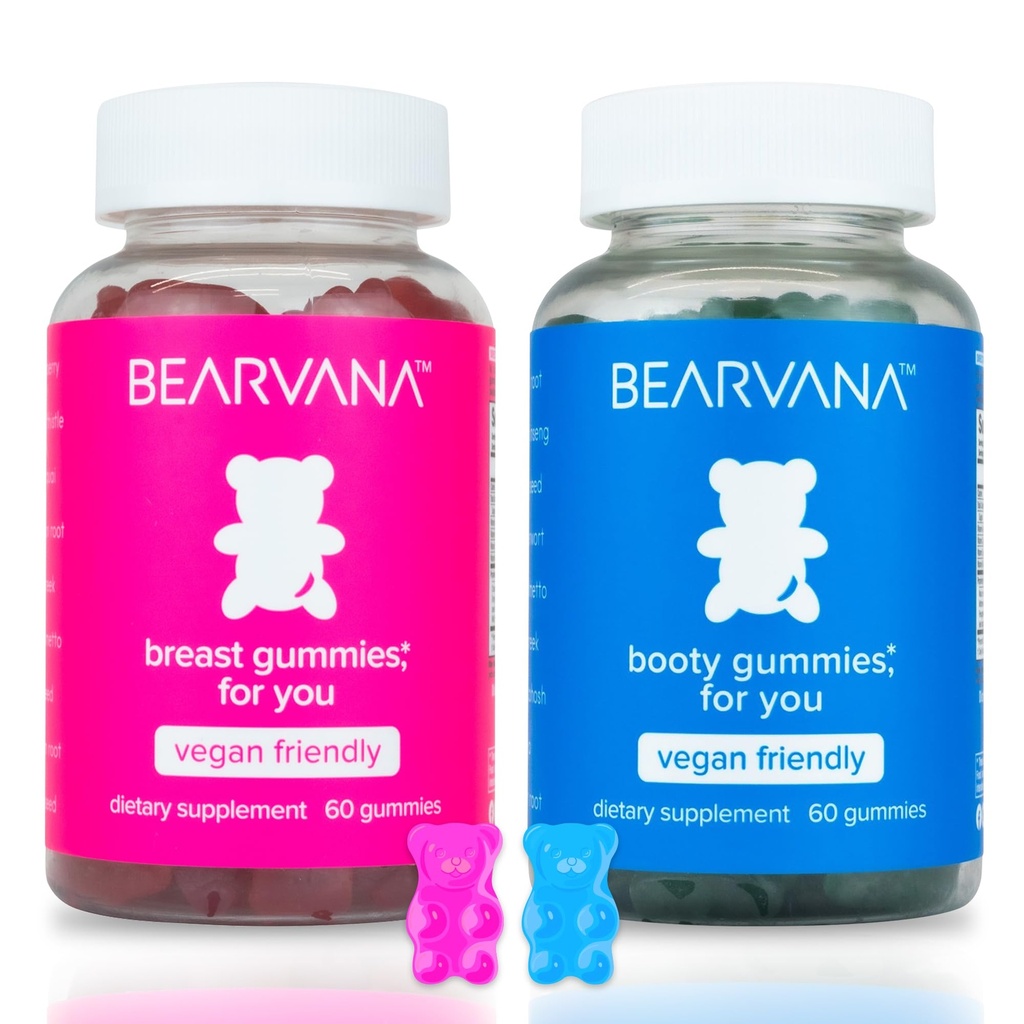 BEARVANA Top & Peach Support Combo Pack Gummies para Mulheres 9 Extratos de ervas, incluindo Fenugreek, Maca & Fennel . Essential Vitaminas .