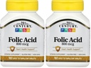 Comprimidos de ácido fólico do século XXI 800 mcg, variados, com uma contagem de 180 (Pacote de 2)